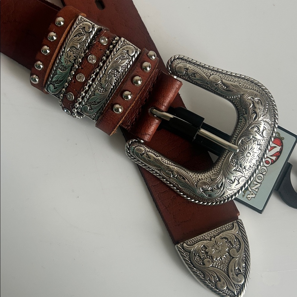 Nocona Women's Multi Keeper Buckle Rich Brown Leather Belt with Rhinestones NWT - Picture 4 of 7